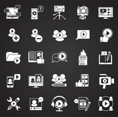 Video Blog icons set on black background for graphic and web design, Modern simple vector sign. Internet concept. Trendy symbol for website design web button or mobile app