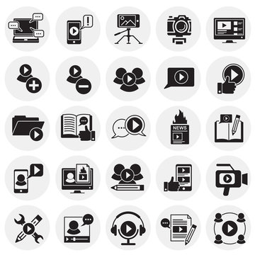 Video Blog icons set on circles background for graphic and web design, Modern simple vector sign. Internet concept. Trendy symbol for website design web button or mobile app