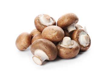 Fresh champignon mushrooms isolated on white. Healthy food