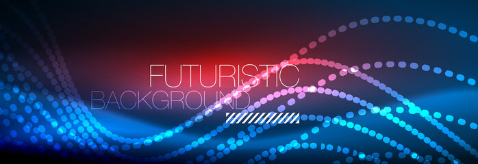 Glowing abstract wave on dark, shiny motion, magic space light. Vector techno abstract background