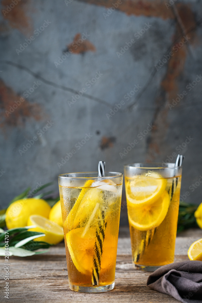 Poster lemon mint iced tea cocktail refreshing drink for summer days