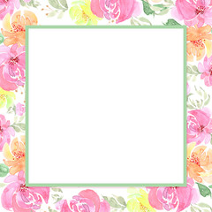 watercolor frame with roses flowers background