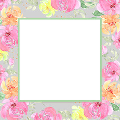 watercolor frame with roses flowers background