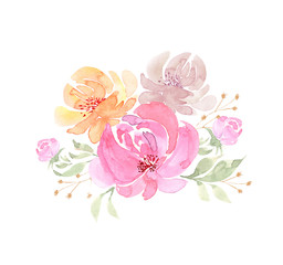 drawing watercolor bouquet of flowers on a white background