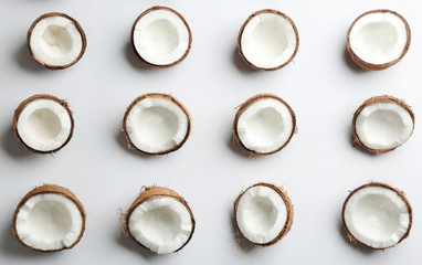 Coconut pattern on white background, top view