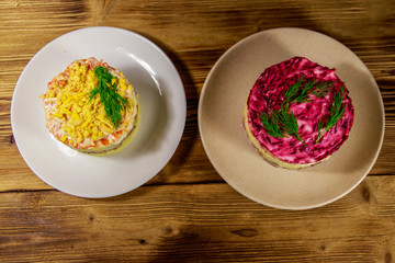 Traditional russian layered salads 