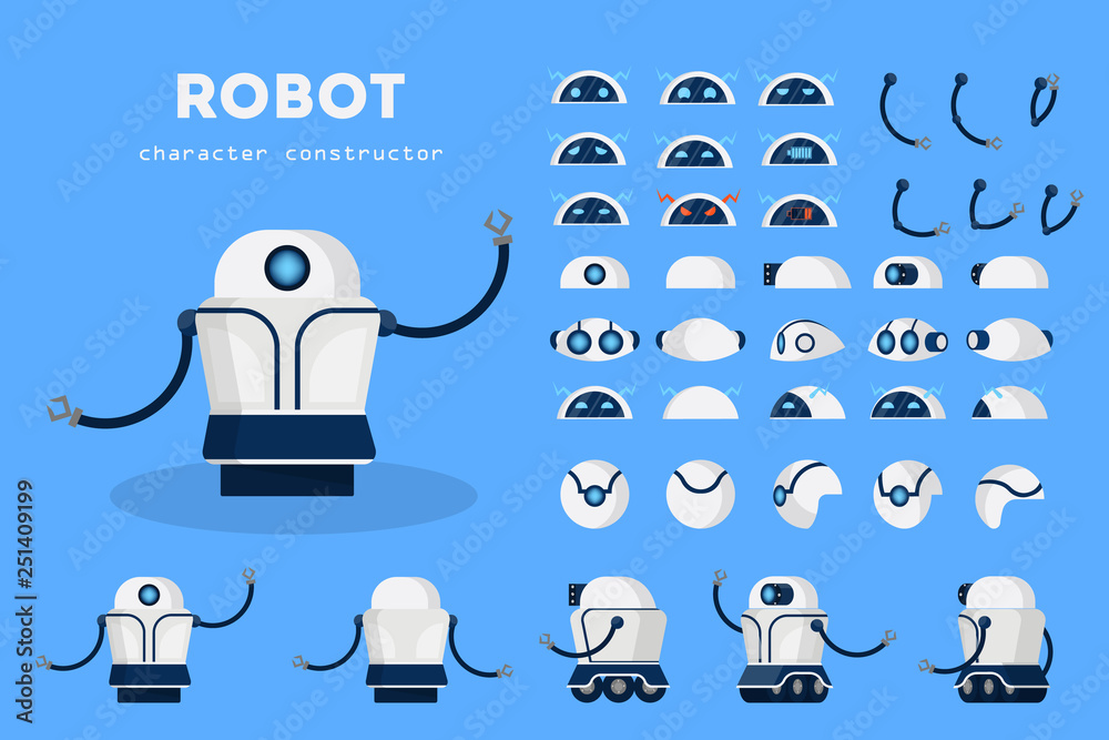Poster robot character for animation with various views