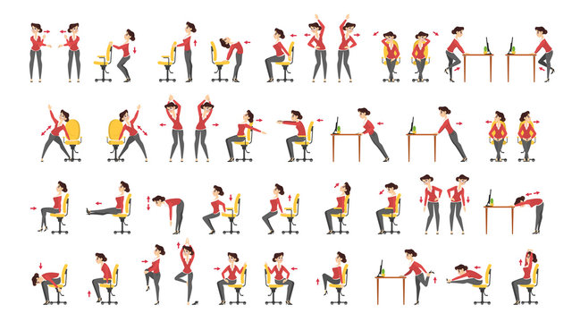 Office exercise set. Body workout for office