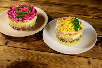Traditional russian layered salads 
