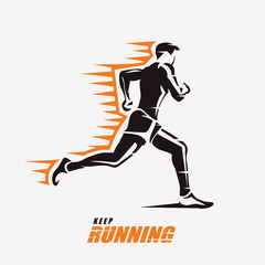 Fototapeta na wymiar running man vector symbol, outlined stylized silhouette, sport and activity concept