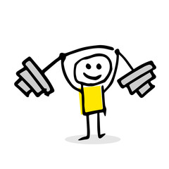 Free hand vector drawing of an athlet with barbell.