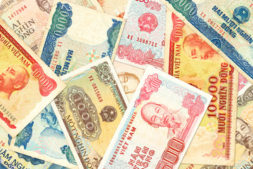 some vietnamese dong bank notes indicating growing economy