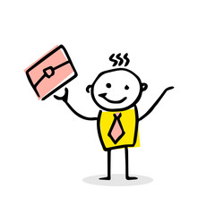 Happy busyness man in cartoon style. Creative vector illustration.