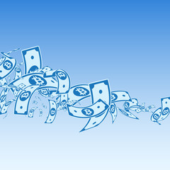 Obraz premium Bitcoin, internet currency notes falling. Messy BT