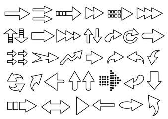Vector set of arrow shapes isolated on white.
