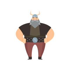 Old viking with gray beard and long mustache in traditional clothes over white background