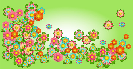 Frame of colorful flowers. Paper stylization