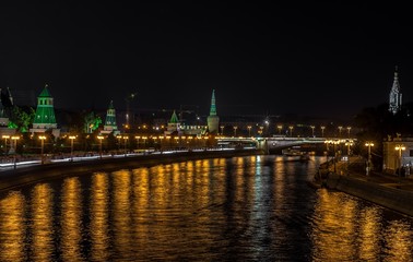 Fototapeta na wymiar Night city of Moscow. River and the Kremlin