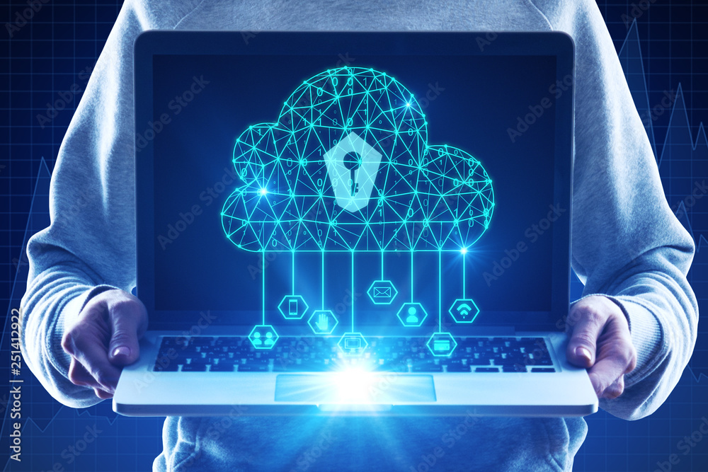 Poster Cloud computing and web safety concept