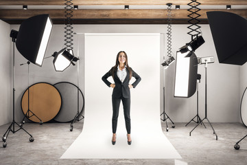 Businesswoman in photo studio