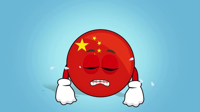 Cartoon Icon Flag China Cry with Face Animation