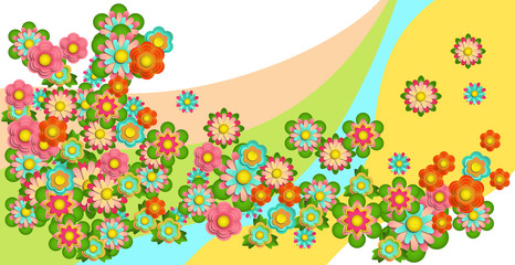 Frame of colorful flowers. Paper stylization
