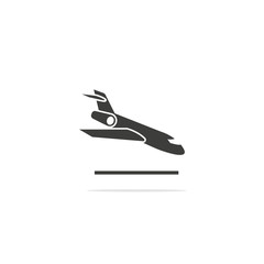 Monochrome vector illustration of a airplane landing icon , isolated on a white background.