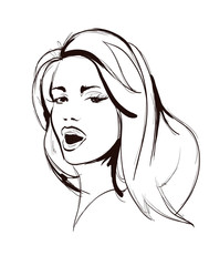 Fashion girls face. Woman face. Hand-drawn fashion model. Vector illustration for you design in graphic style.