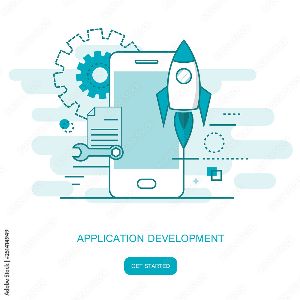 Wall mural mobile application and mobile app development concept. flat vector illustration.