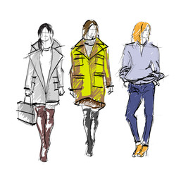 Stylish fashion models. Pretty young girls. Fashion womans Sketch