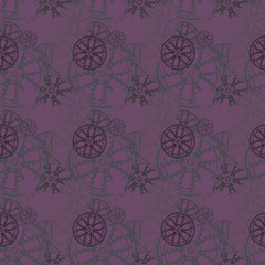Seamless background pattern with a variety of colored floral motifs.