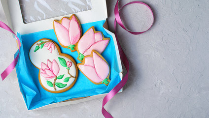 Gingerbread Cookies for March 8, Women's Day, Handmade Cookies with Sugar Icing