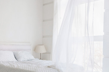 Absract white room with big window. Total white minimal interior design
