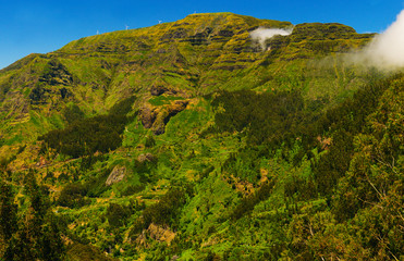 Mountain landscape. View of mountains on the route Pico Ruivo - Encumeada, Madeira, Portugal, Europe.