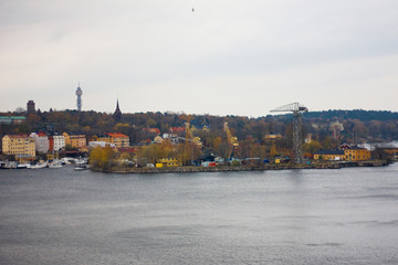 Fototapeta premium City street in Stockholm Sweden at cloudy day