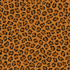 Dark leopard print seamless vector animal pattern background. Black and brown spots imitate wild cat fur pattern. Perfect for home decor, textile, clothing, fashion, accessories, cards.