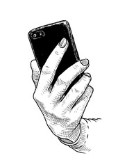 A sketch of a cell phone in a female hand