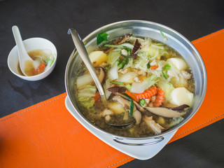 Top view of a tom jued soup - vegetarian tofu soup