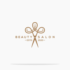 haircut salon logo with scissor vector illustration design