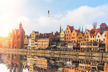 Gdansk sunset on the Motlawa embankment, Poland