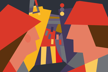 People against the background of the road