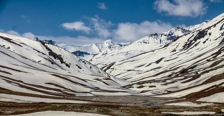 The extreme terrains in the snow covered mountains