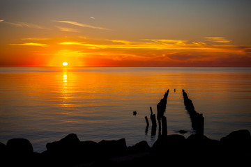 Beautiful sunset on the Black sea. Gold sea sunset.Poti, Georgia