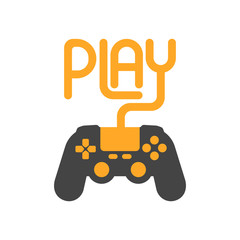 Play text lettering with videogame gamepad device design print