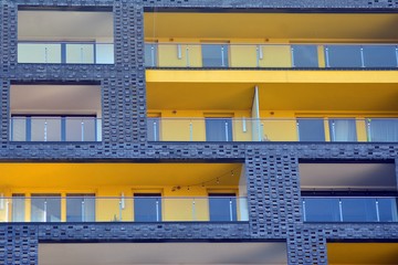 Futuristic architecture of apartment building. Modern residential architecture