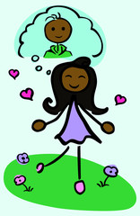 African-american female stick person thinking of a her boyfriend by jziprian