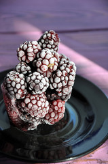 Frozen bramble ice cream on the plate