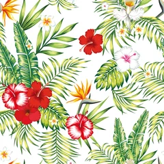Schilderijen op glas Seamless realistic vector botanical pattern white background © berry2046