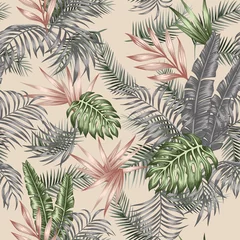 Tapeten Tropische Blätter nahtloser Vektor botanisches Muster beige Hintergrund © berry2046