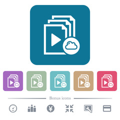 Cloud playlist flat icons on color rounded square backgrounds